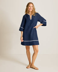 St.Lucia Split-Neck Linen-Blend Beach Tunic - Mare Navy