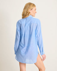 Cotton Voile Relaxed Boyfriend Beach Shirt - Mountain Bluebell