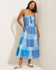 Plaid Tiered Midi Coverup Dress - Chambray