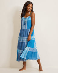 Plaid Tiered Midi Coverup Dress - Chambray