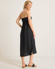 Woven Stripe Strapless Midi Coverup Dress - Black
