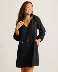 Woven Stripe Beach Tunic - Black