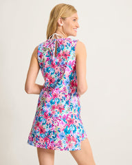Watercolor Floral Split-Neck Beach Romper - Dusty Lupine