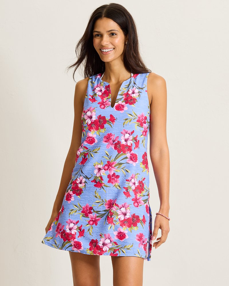 Tropic Isles Chambray Beach Split-Neck Romper - Blue Monday