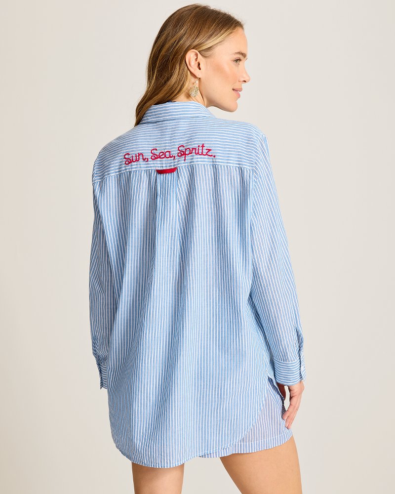 Sun, Sea, Spritz Boyfriend Beach Shirt - Victoria Blue