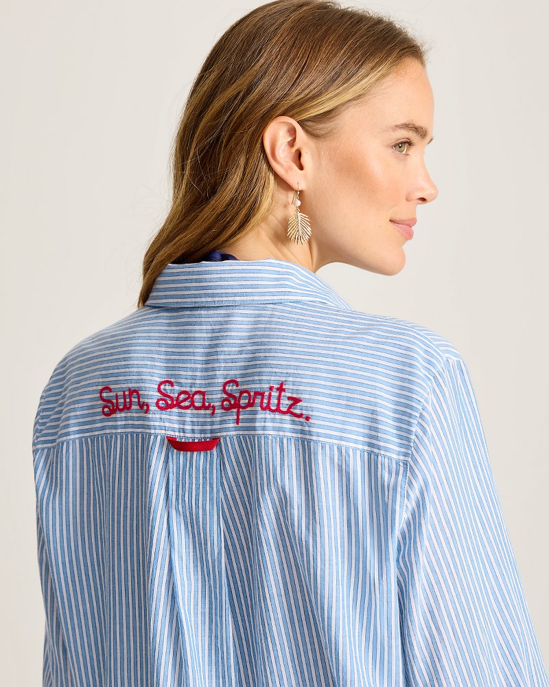 Sun, Sea, Spritz Boyfriend Beach Shirt - Victoria Blue