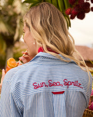 Sun, Sea, Spritz Boyfriend Beach Shirt - Victoria Blue