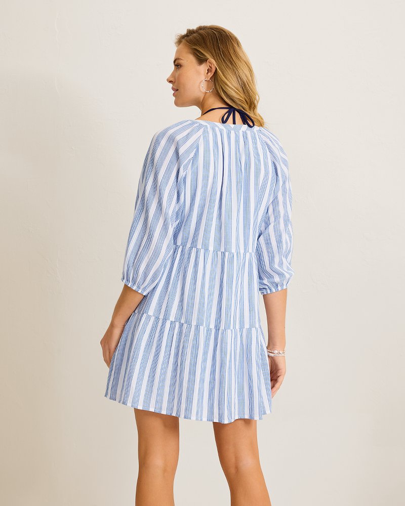 Bali Breeze Stripe Tiered Coverup Dress - Victoria Blue