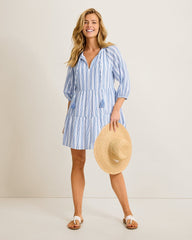 Bali Breeze Stripe Tiered Coverup Dress - Victoria Blue