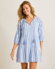 Bali Breeze Stripe Tiered Coverup Dress - Victoria Blue