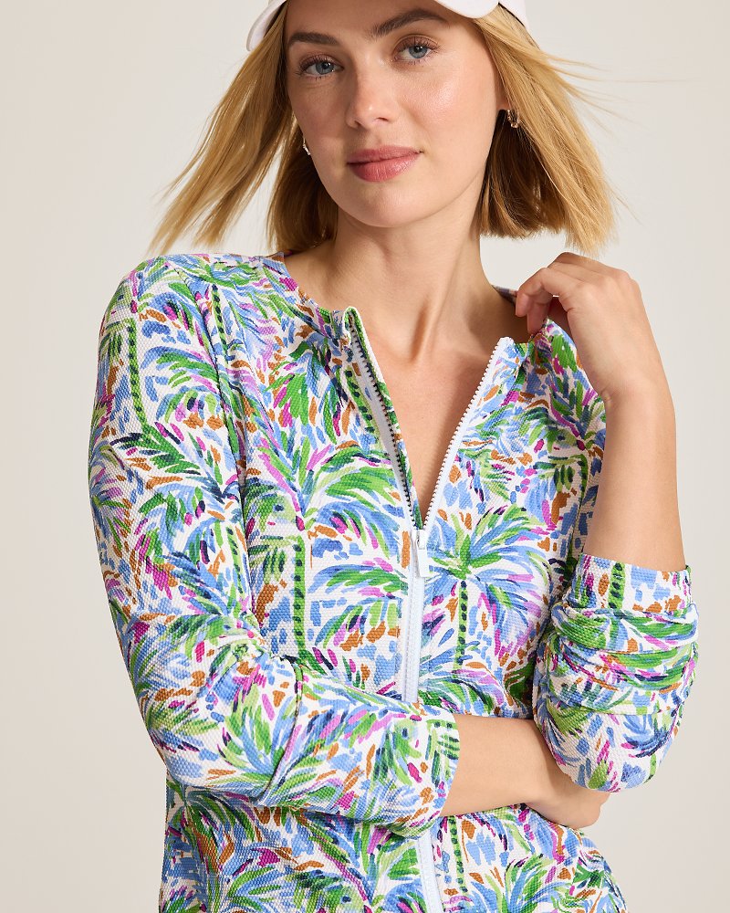 Island Cays Poolside Palms Full-Zip Rash Guard - Four Leaf Clover