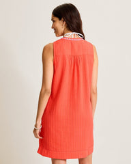 Pico Bay Split-Neck Coverup Dress - Citrus Coral
