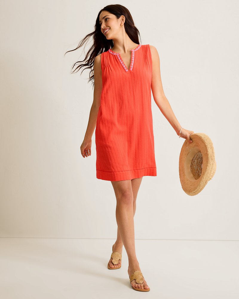 Pico Bay Split-Neck Coverup Dress - Citrus Coral