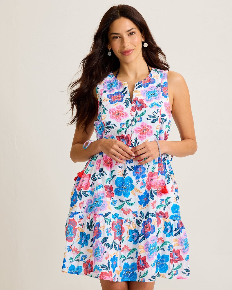 Tropi Flora Tiered Coverup Dress - White