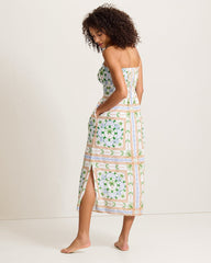 Poolside Palms Strapless Midi Coverup Dress - White