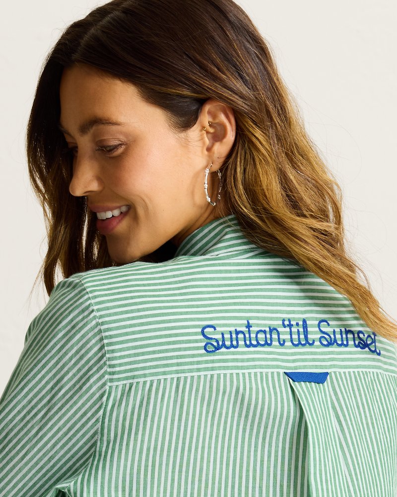 Suntan 'Til Sunset Boyfriend Beach Shirt - Four Leaf Clover