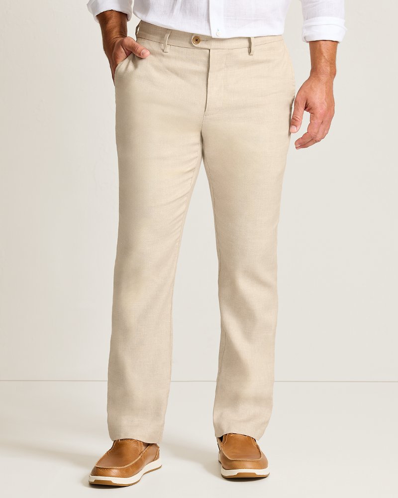 Latigo Beach Linen-Blend Flat-Front Pants - Stone Khaki