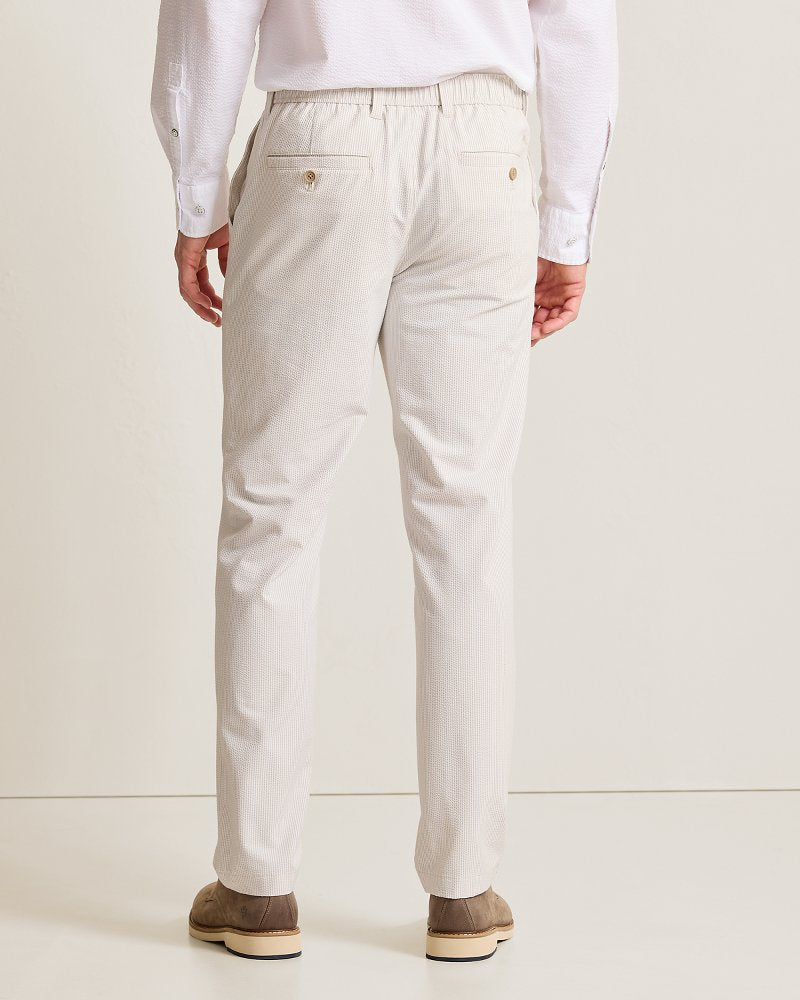 Nova Wave Stretch-Seersucker Sand Stripe Pants - Stone Khaki