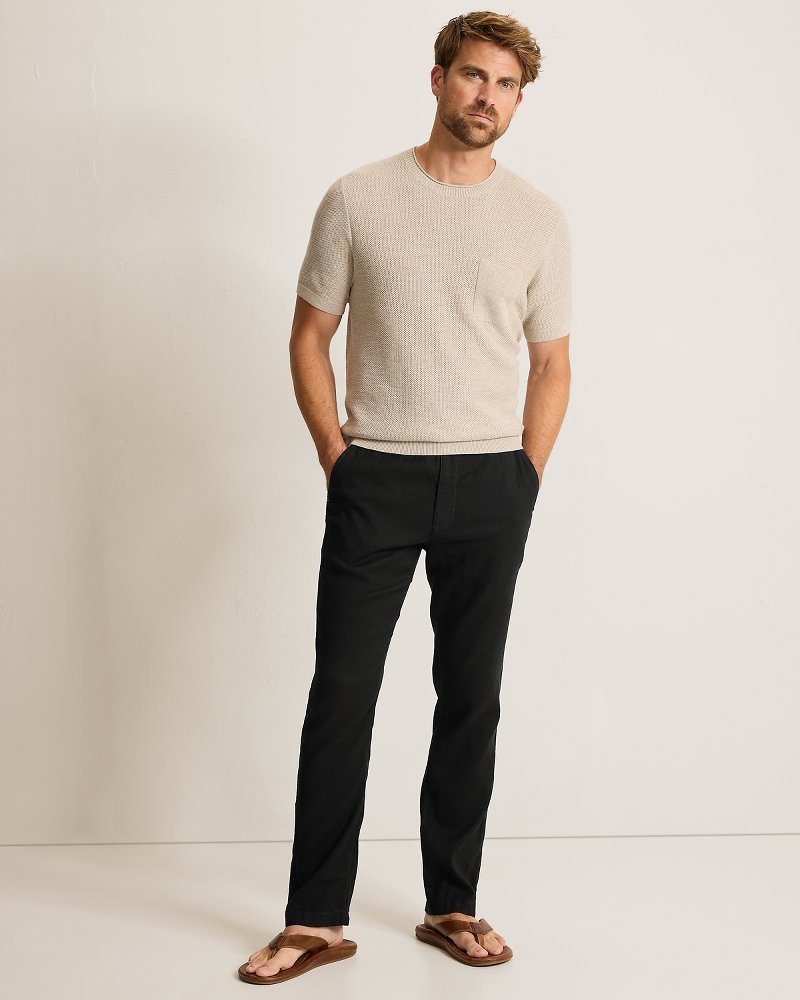 Beach Coast Stretch-Linen E-Waist Pants - Black