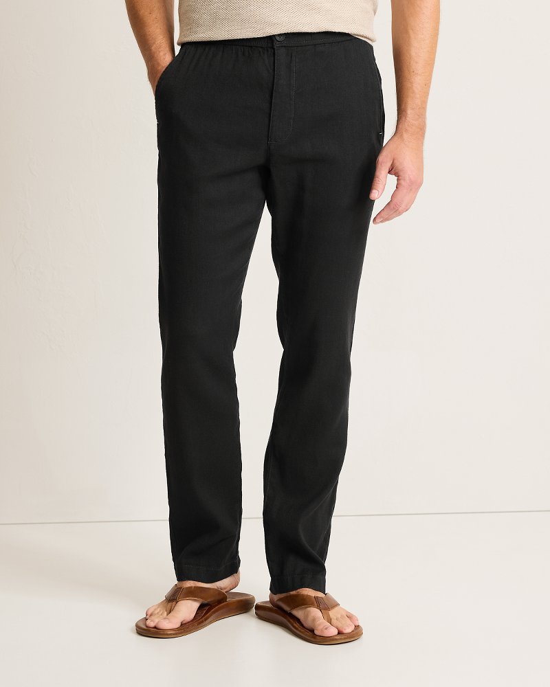 Beach Coast Stretch-Linen E-Waist Pants - Black