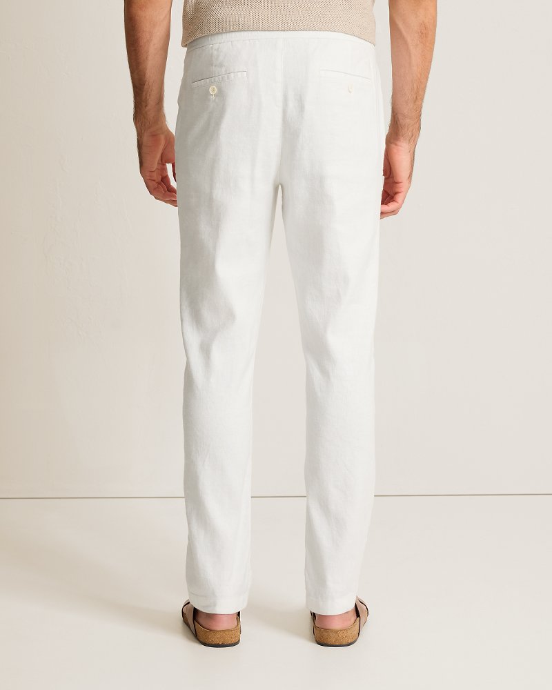 Beach Coast Stretch-Linen E-Waist Pants - White