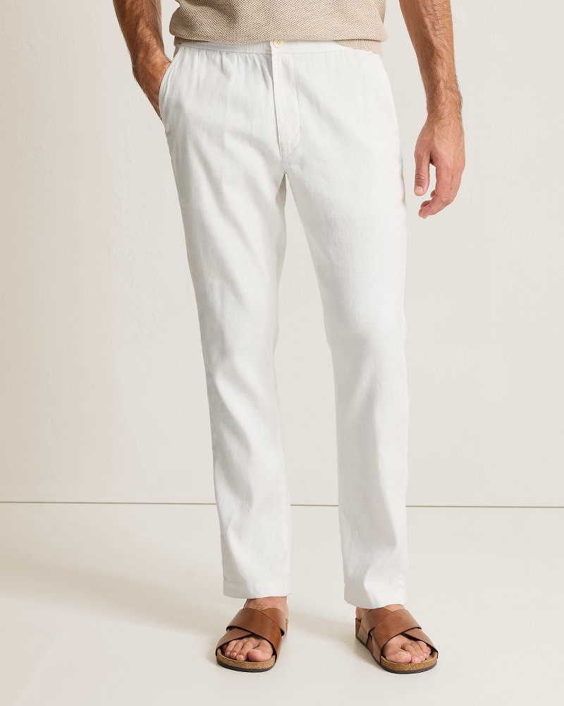 Beach Coast Stretch-Linen E-Waist Pants - White