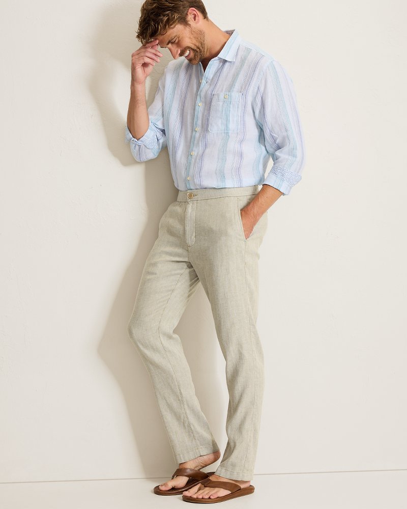 Beach Coast Stretch-Linen E-Waist Pants - Beach