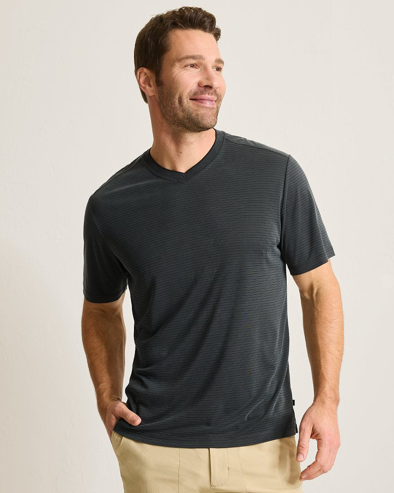 Bay Stripe V-Neck IslandZone T-Shirt - Coal