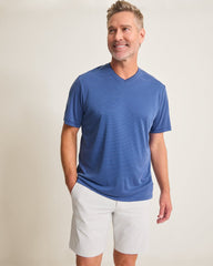 Bay Stripe V-Neck IslandZone T-Shirt - Bering Blue