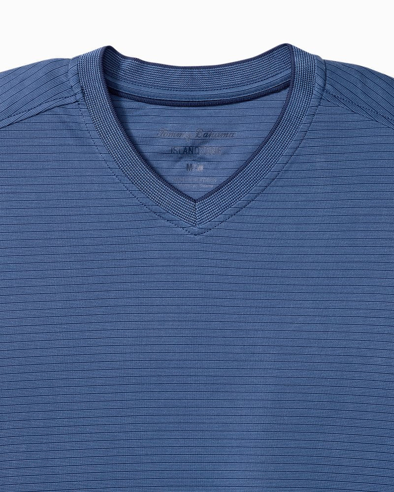 Bay Stripe V-Neck IslandZone T-Shirt - Bering Blue