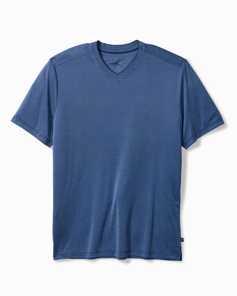 Bay Stripe V-Neck IslandZone T-Shirt - Bering Blue