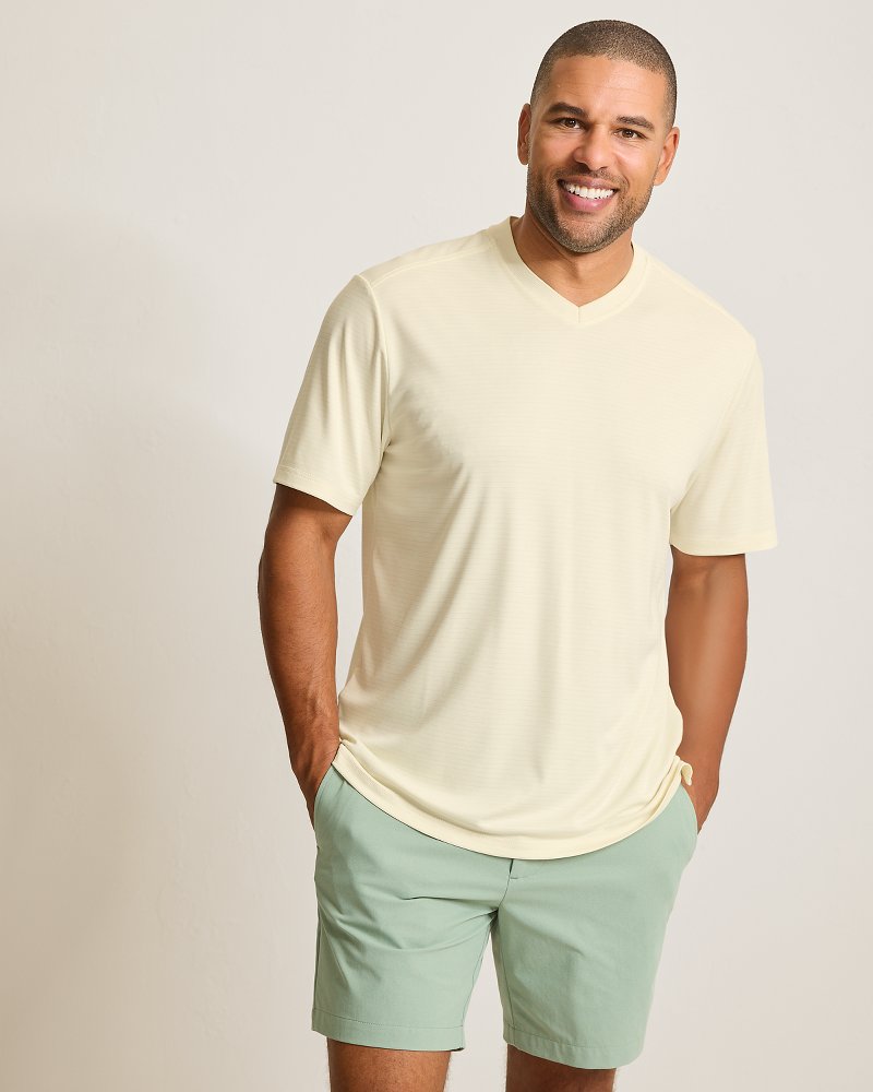 Bay Stripe V-Neck IslandZone T-Shirt - Vanilla Ice