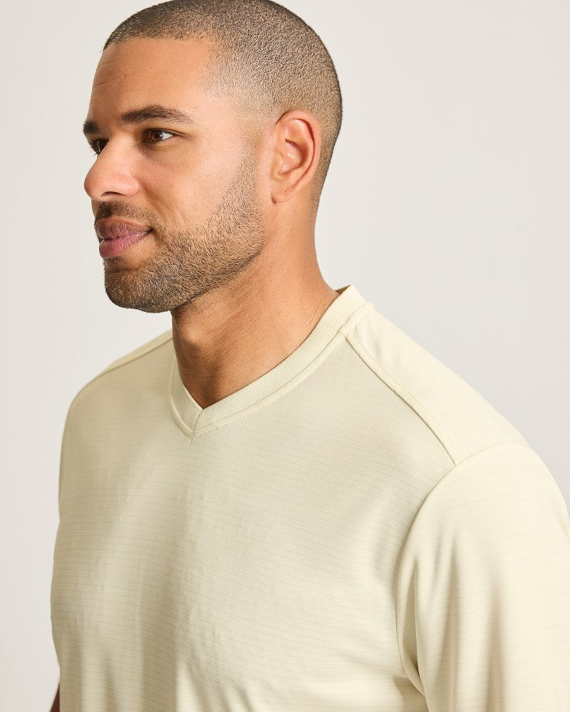 Bay Stripe V-Neck IslandZone T-Shirt - Vanilla Ice