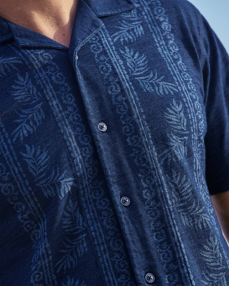 Shibori Seas Cotton Camp Shirt - Indigo