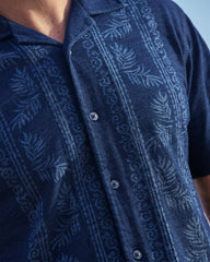 Shibori Seas Cotton Camp Shirt - Indigo
