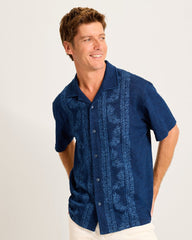 Shibori Seas Cotton Camp Shirt - Indigo