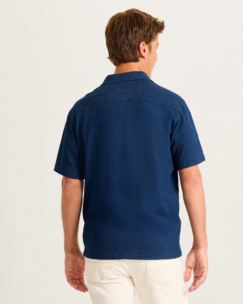 Shibori Seas Cotton Camp Shirt - Indigo