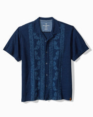 Shibori Seas Cotton Camp Shirt - Indigo