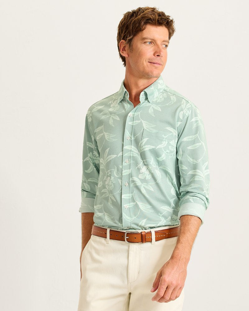 San Lucio Gardenia Stretch Knit Shirt - Tropical Fern