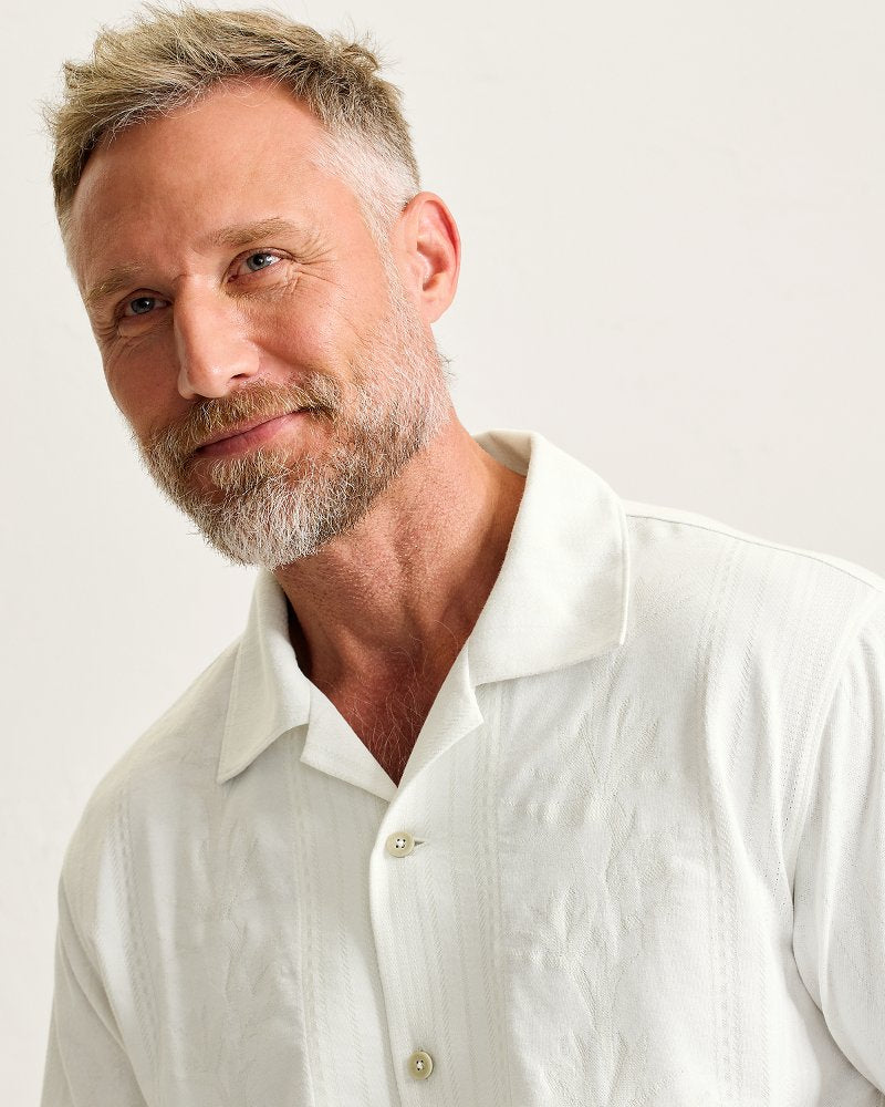 Palm Fresco Beach Border IslandZone® Camp Shirt - Coconut