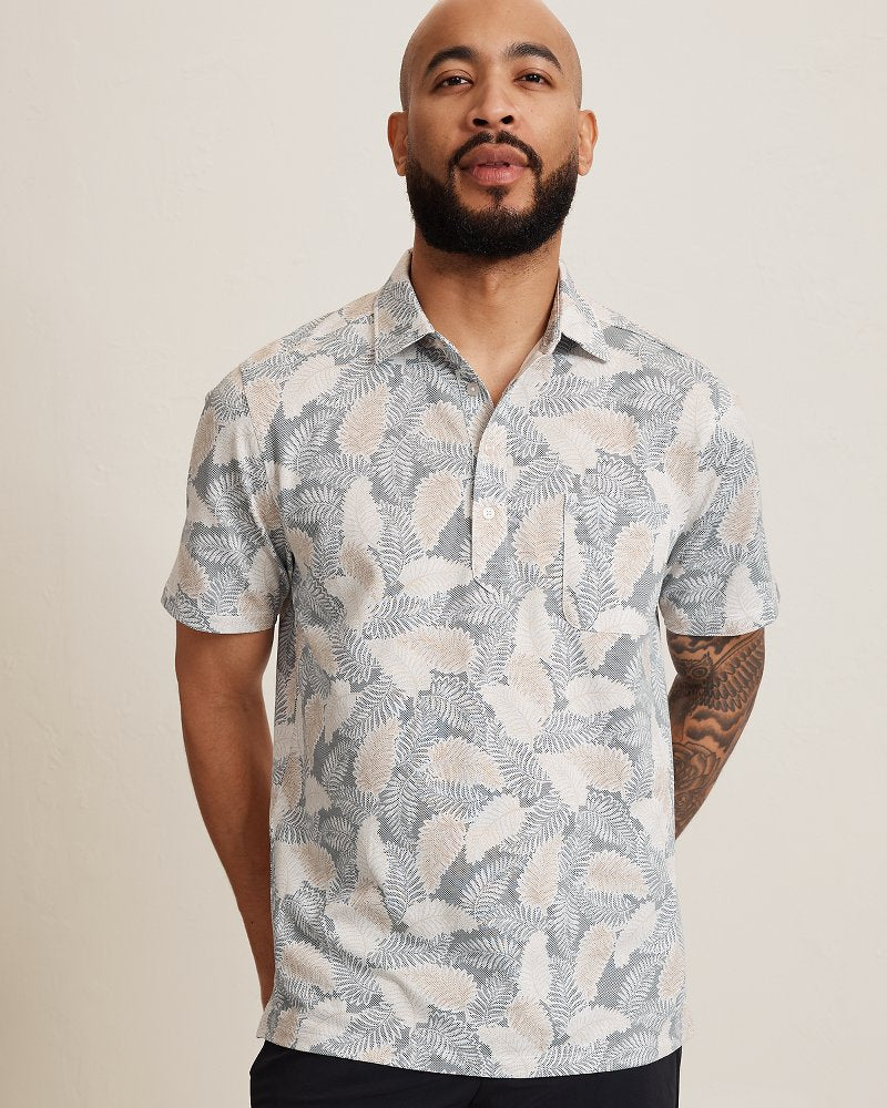 San Lucio Frond Fall Stretch-Knit Polo - Glass Bottle