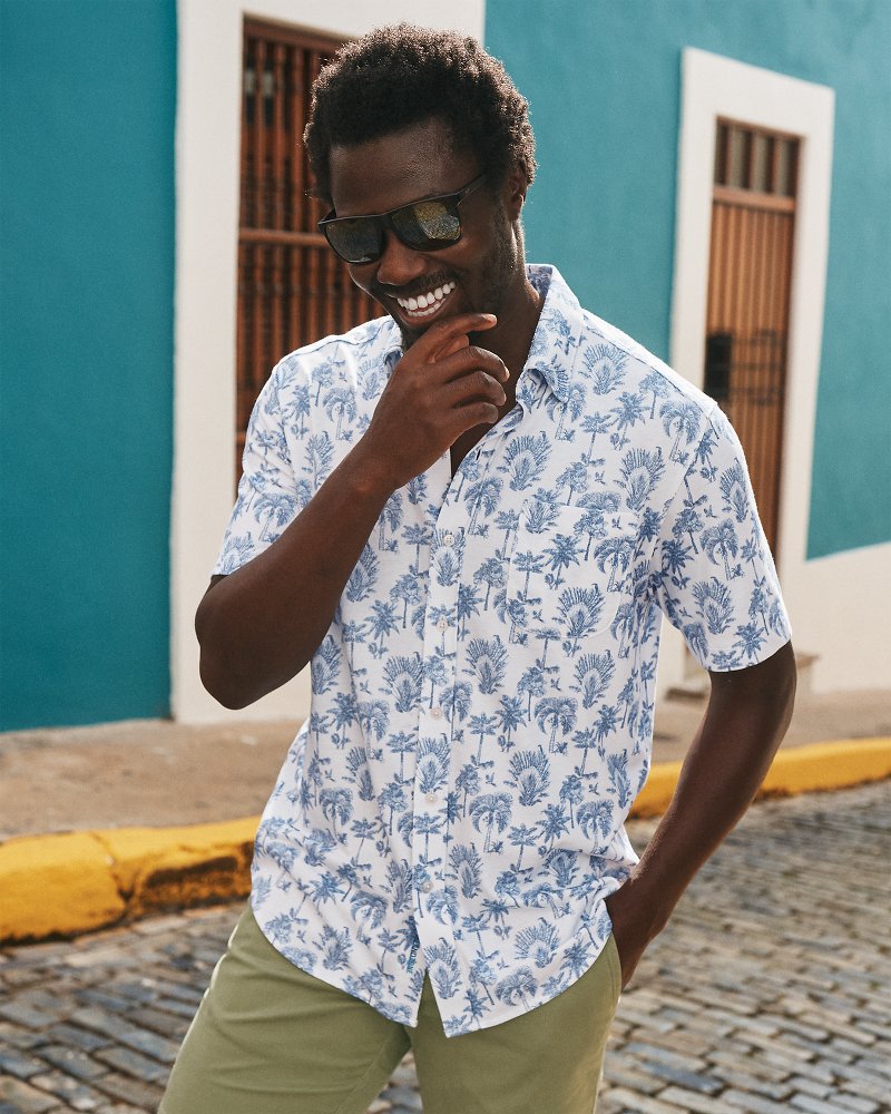 San Lucio Island Tapestry Stretch Knit Shirt - Cobalt Sea