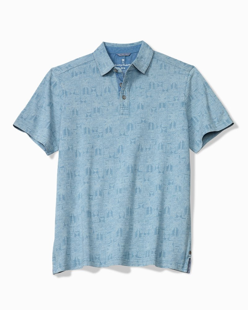 Palm Tini Cotton Polo - Bleached Indigo