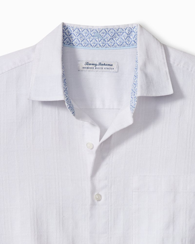 Barbados Breeze Playa Plaid Stretch-Linen Shirt - White
