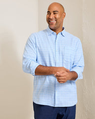 Barbados Breeze Playa Plaid Stretch-Linen Shirt - Aqua Ice