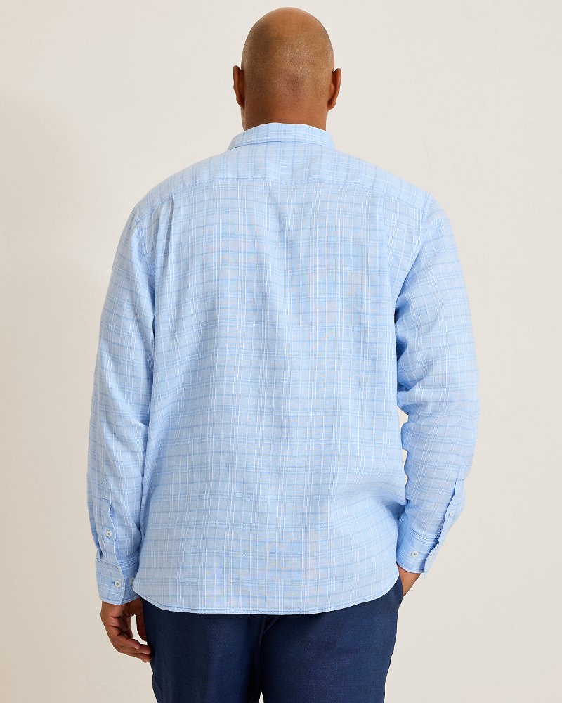 Barbados Breeze Playa Plaid Stretch-Linen Shirt - Aqua Ice