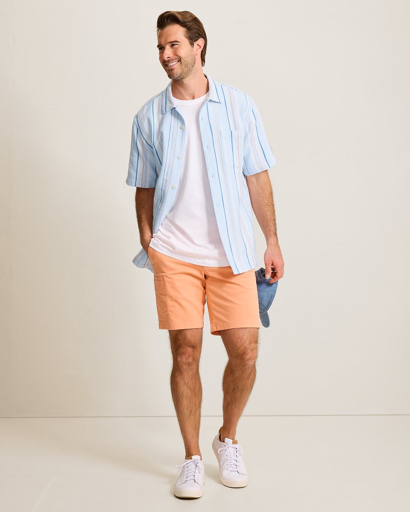 Milano Stripe Cotton Camp Shirt - Dew Drop