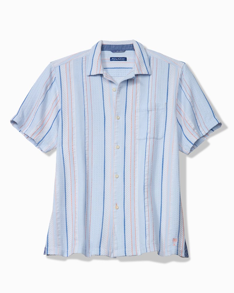 Milano Stripe Cotton Camp Shirt - Dew Drop