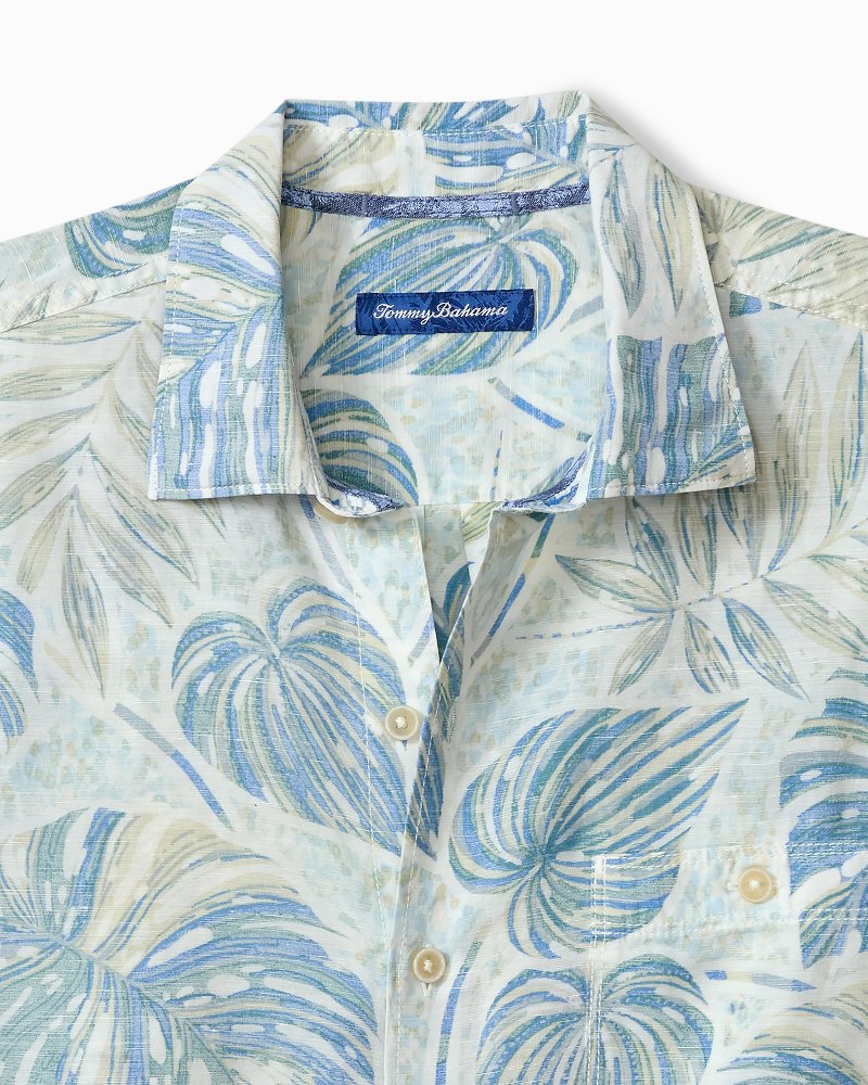 Sand Linen Grand Monstera Shirt - Blue Whisper