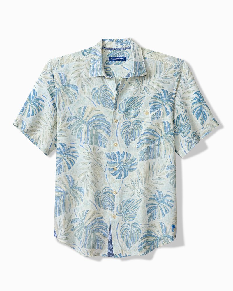 Sand Linen Grand Monstera Shirt - Blue Whisper